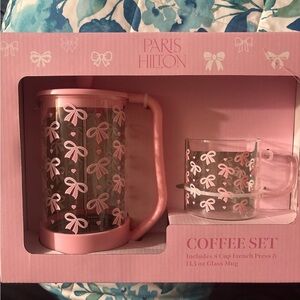 Paris Hilton Pink Bow Coffee Set with French Press and Glass Mug